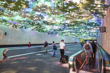 Georgia, Atlanta, Hartsfield-Jackson Atlanta International Airport, people-mover tunnel, ceiling art Flight Paths, by Steve Waldeck.