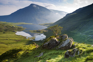 Llyn (Lake) Idwal and the peak of Pen yr Ole Wen in the distance, Snowdonia National Park, Wales