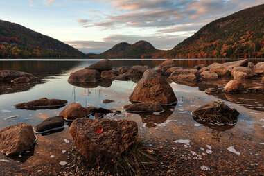 lake with fall trees in acadia national park