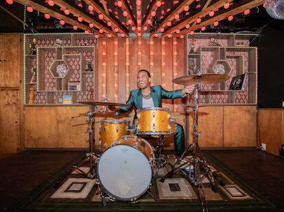 anderson .paak at the drum kit at his new lounge andy&rsquo;s in west hollywood