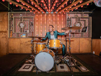 anderson .paak at the drum kit at his new lounge andy’s in west hollywood