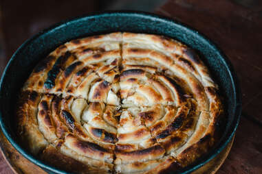 burek pie in metal pan