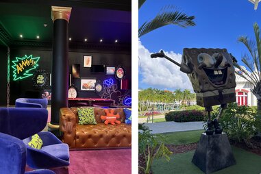 snick lounge and spongebob statue at nickelodeon resort