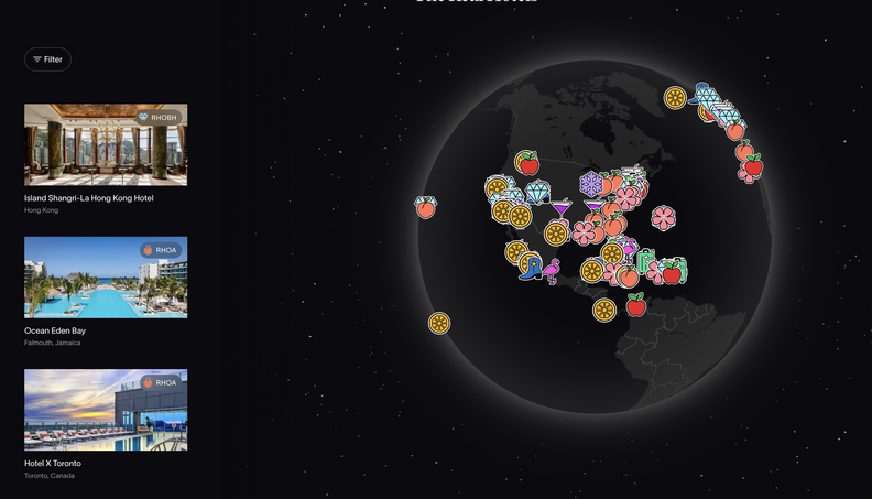 A screenshot showing the map feature on The Real Hotels website.