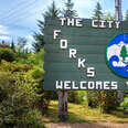  Welcome sign of Forks, Washington. 