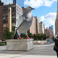 dinosaur pigeon sculpture NYC