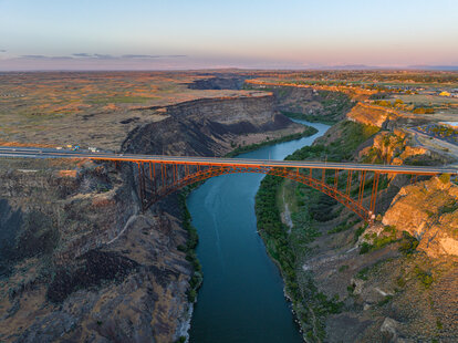 Aerial view of Perrine Bridge in Twin Falls, Idaho.