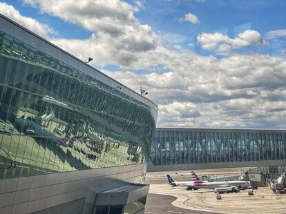 New renovated airport terminal at LaGuardia airport, Queens, New York.