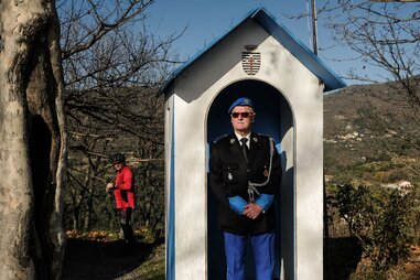 guard corps of seborga member posing in guardhouse