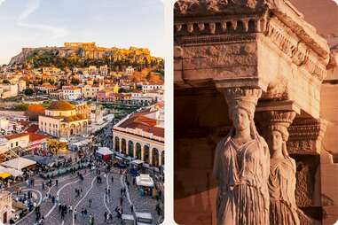 Plaka historic district and Monastiraki Square at sunset in athens