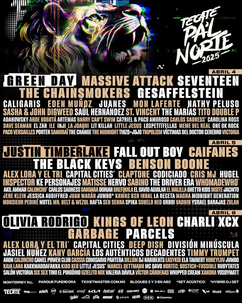 A festival poster showing the lineup for the Tecate P'al Norte festival.