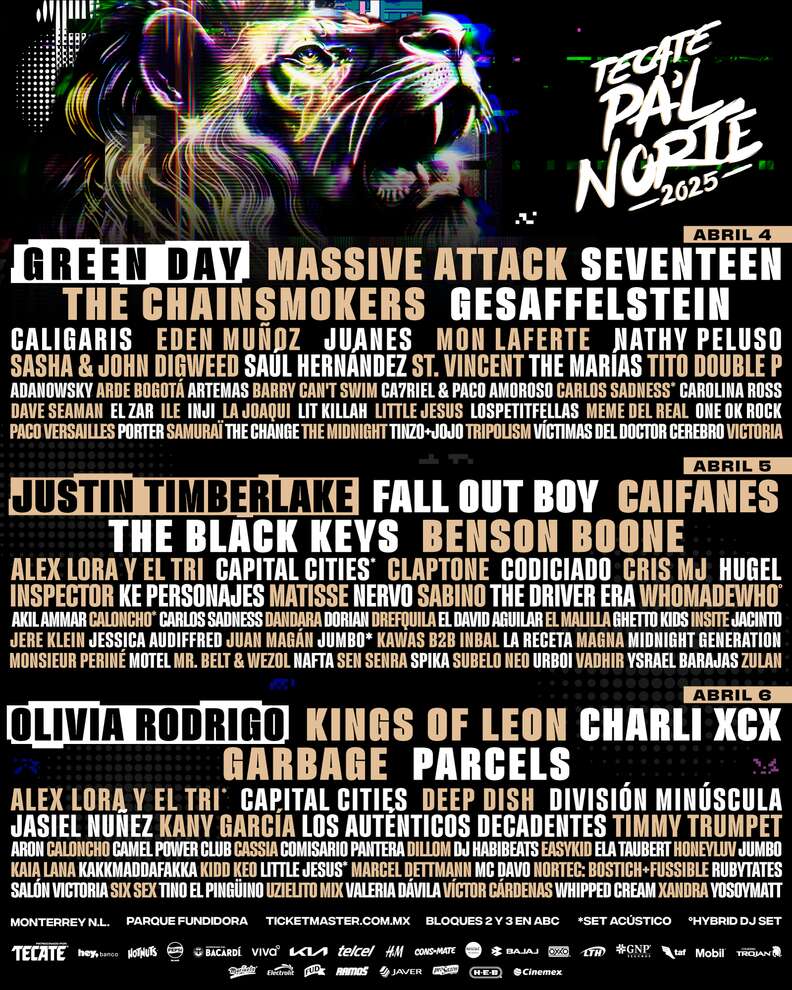 A festival poster showing the lineup for the Tecate P'al Norte festival. 