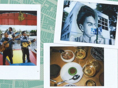 Colorful collage of print photos from Mexico