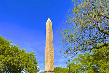 Looking up at the Obelisk, also known as Cleopatra’s Needle, in Central Park, New York.