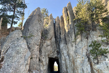 A one way tunnel, Needles Eye Tunnel at Custer State Park in South Dakota.
