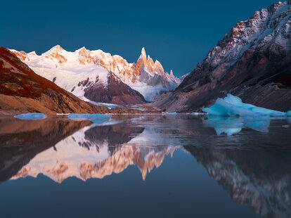 Cerro Torre reflecting in Laguna Torre, Patagonia Argentina.