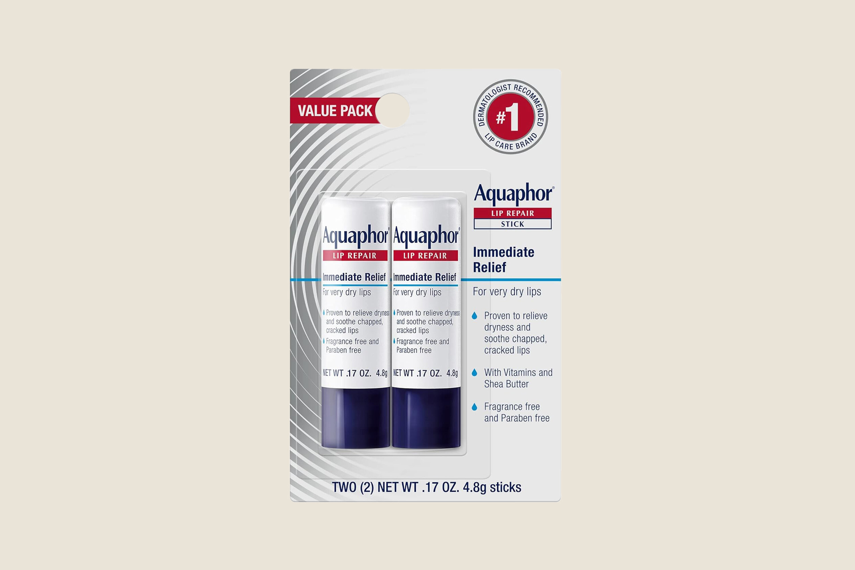 A two pack of Aquaphor lip balm.
