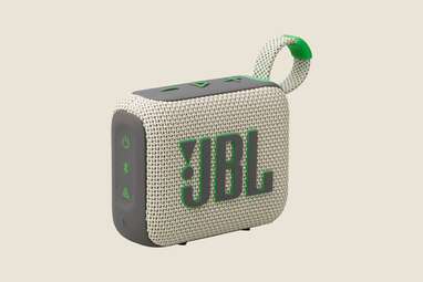 A JBL portable speaker. 