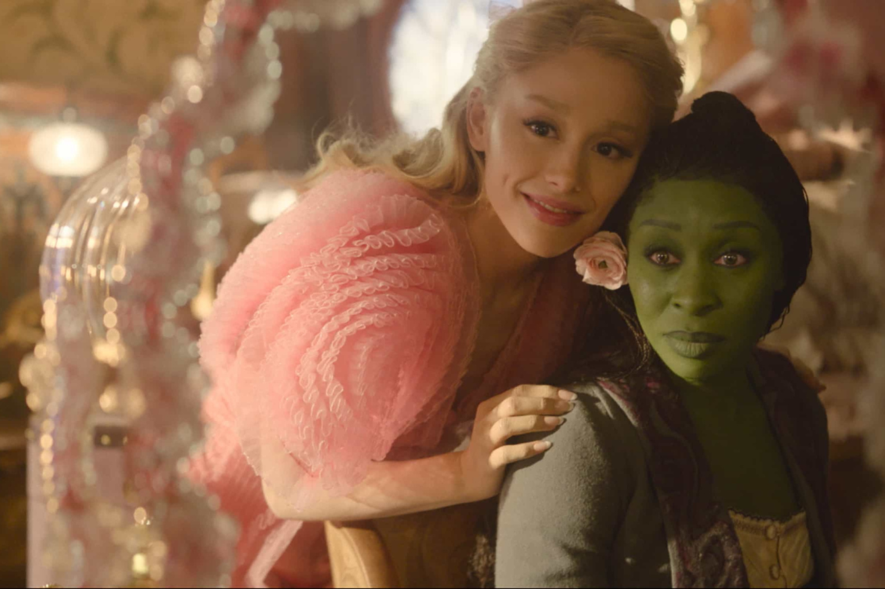Ariana Grande and Cynthia Erivo, respectively as Galinda and Elphaba in Wicked (2024).