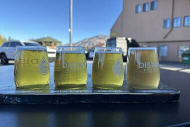 flight of four craft beers at distant brewing in mammoth lakes, ca