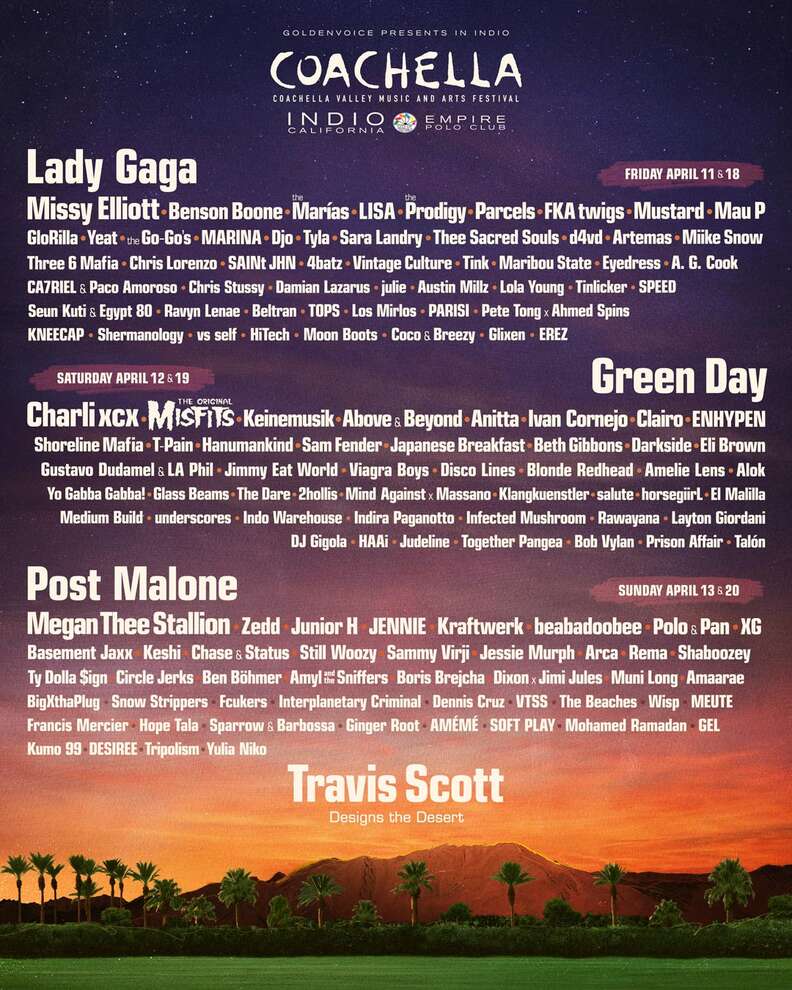 The music festival lineup for Coachella music festival for 2025. 