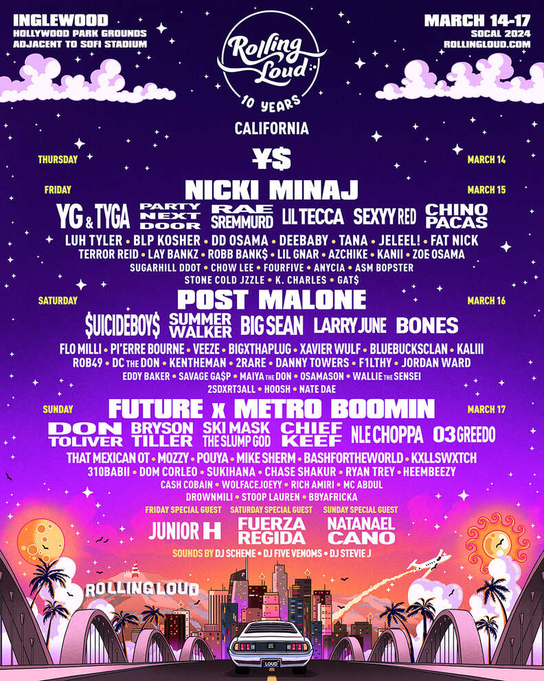 A music festival lineup poster for Rolling Loud California.