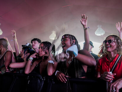 Crowds at the 2023 Coachella Valley Music and Arts Festival on April 21, 2023 in Indio, California.