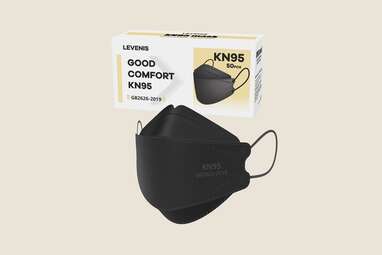 A pack of black Kn95 facemasks.