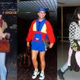 A collage of Julia Roberts, Elton John, and Janet Jackson at the airport in the 1990s.