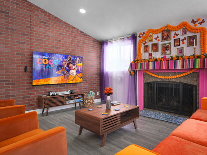 interior of a coco themed airbnb near disneyland in orange county