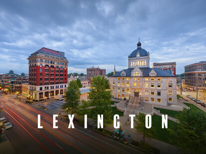 Lexington, Kentucky in the evening under a cloudy sky