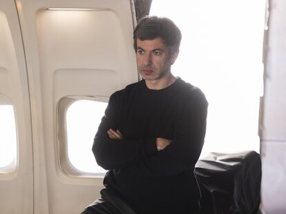 nathan fielder on an airplane-style set