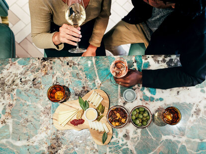 drinks and cheese spread