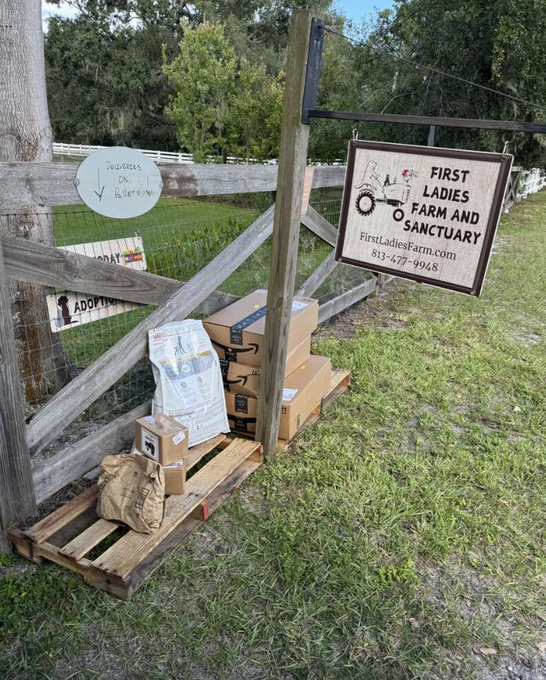 Packages stacked by the front gate