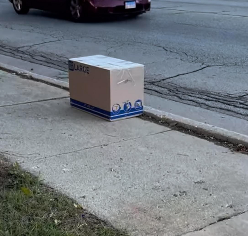 Cardboard box found next to busy road