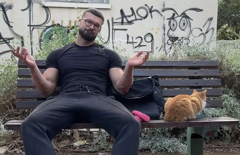 Mousi sticking close to Wilhelm at the park