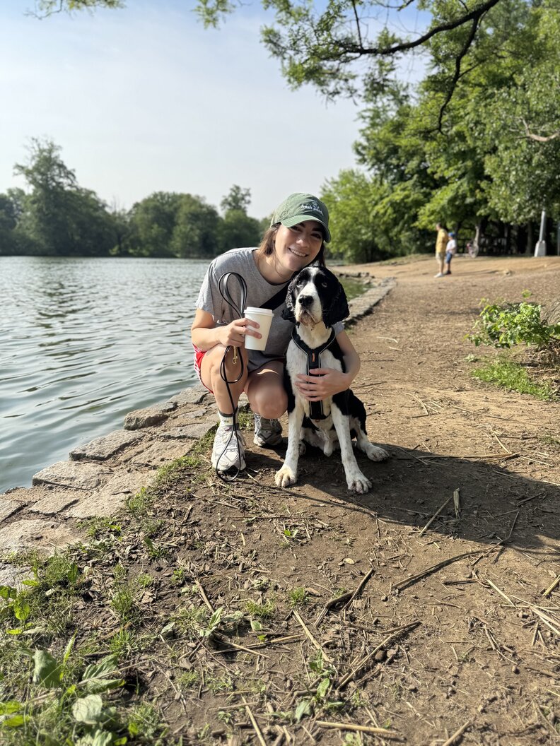 dog and his mom at the park