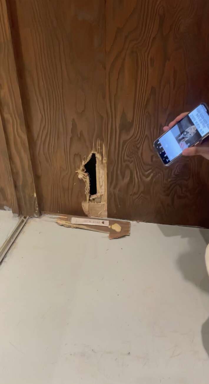 Hole in the roof where kittens were trapped