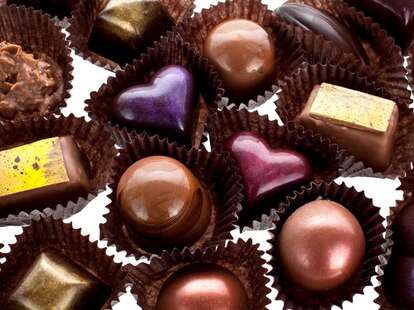 A box of heart-shaped chocolates.