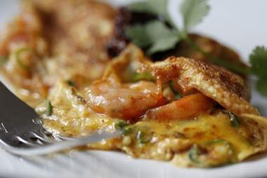 Sugar-cured prawn omelette at the Modern Pantry in London