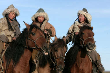 Mongoligan girls on horseback
