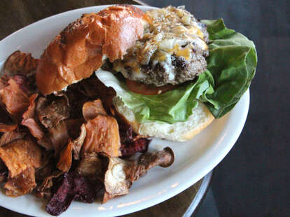 Cedar Point Bar & Kitchen's pimento cheeseburger with root chips