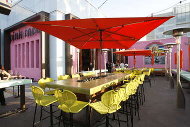 Outdoor seating at Pink Taco Century City