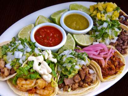 Taco platter at La Puerta