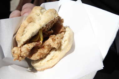 Fried chicken biscuit from BeeHive Ovens at Smorgasburg