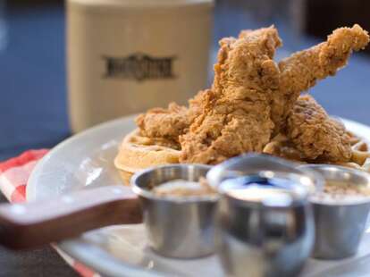 Fried chicken and waffles at Moonshine Grill