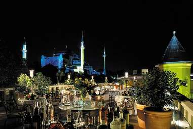 Rooftop bar at night in Instanbul