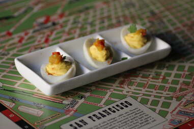 Deviled eggs at Bitters, Bock, and Rye