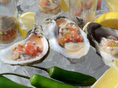 Wood-grilled oysters at Waters