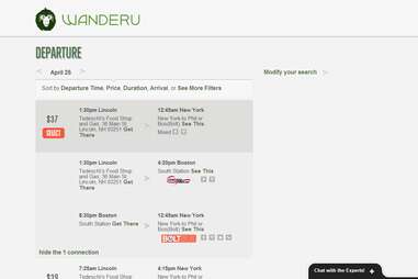Wanderu.com search results